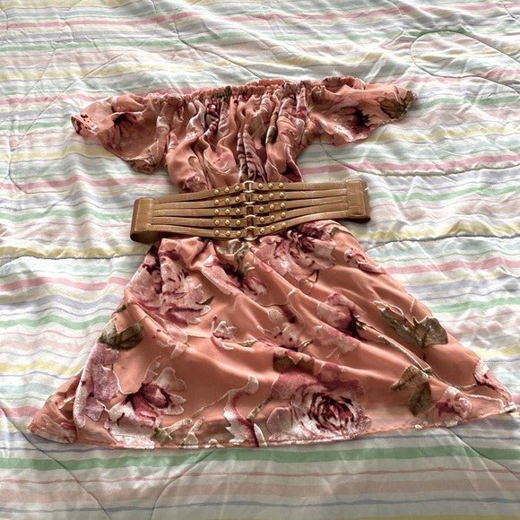 Xhilaration Dresses & Skirts - NWOT Burnt Velvet pink off shoulder mini dress